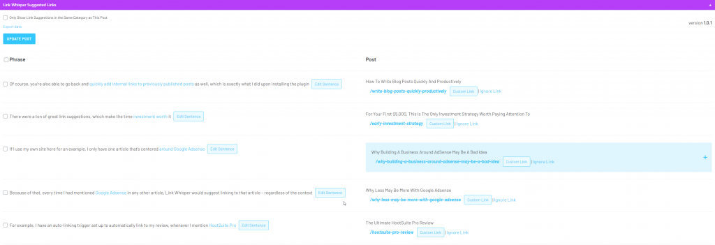 Link Whisper Suggestions - Internal Link Suggestions From The Plugin Link Whisper
